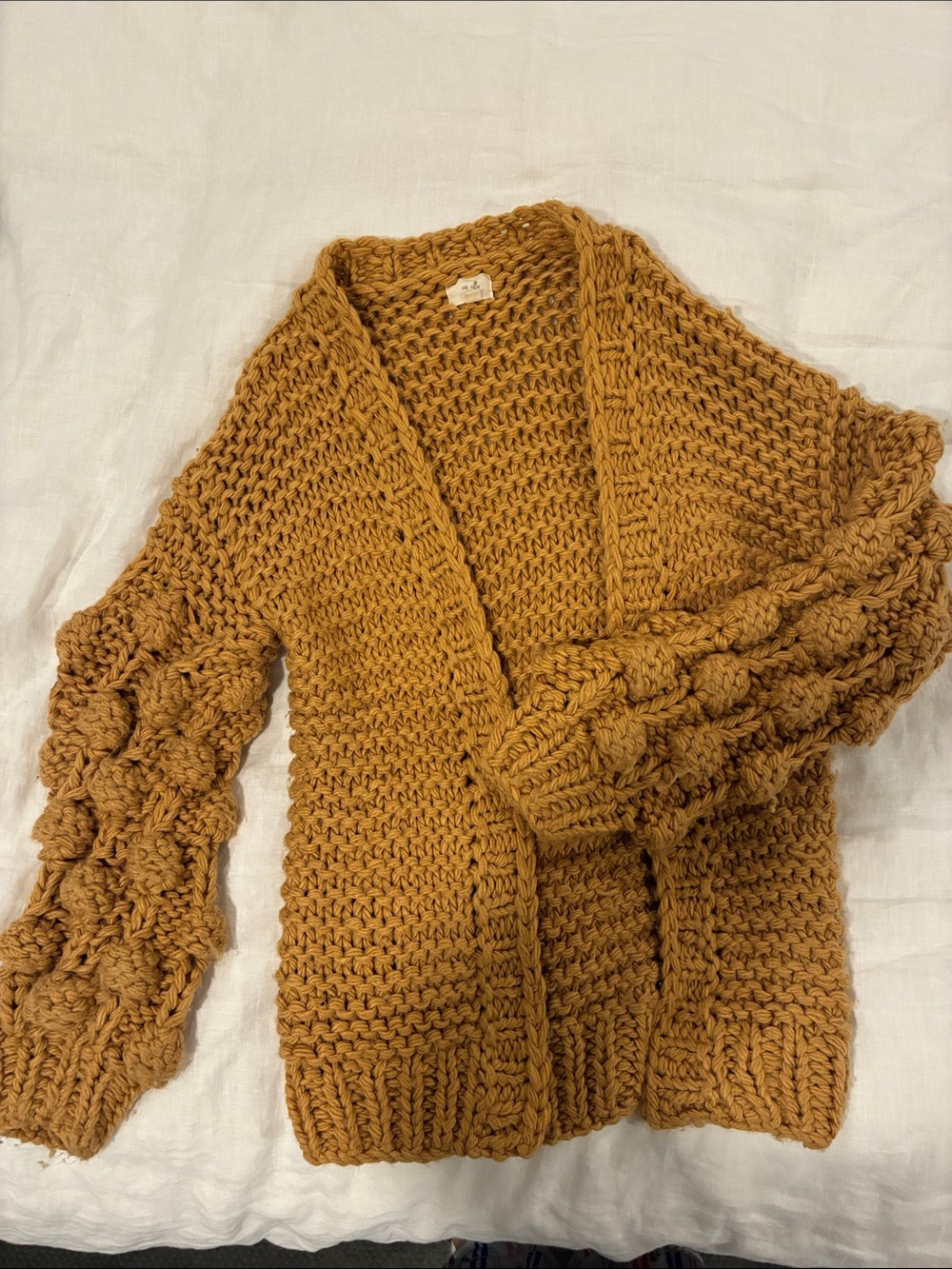 Chunky Knit Mustard Open-Front Women's Cardigan